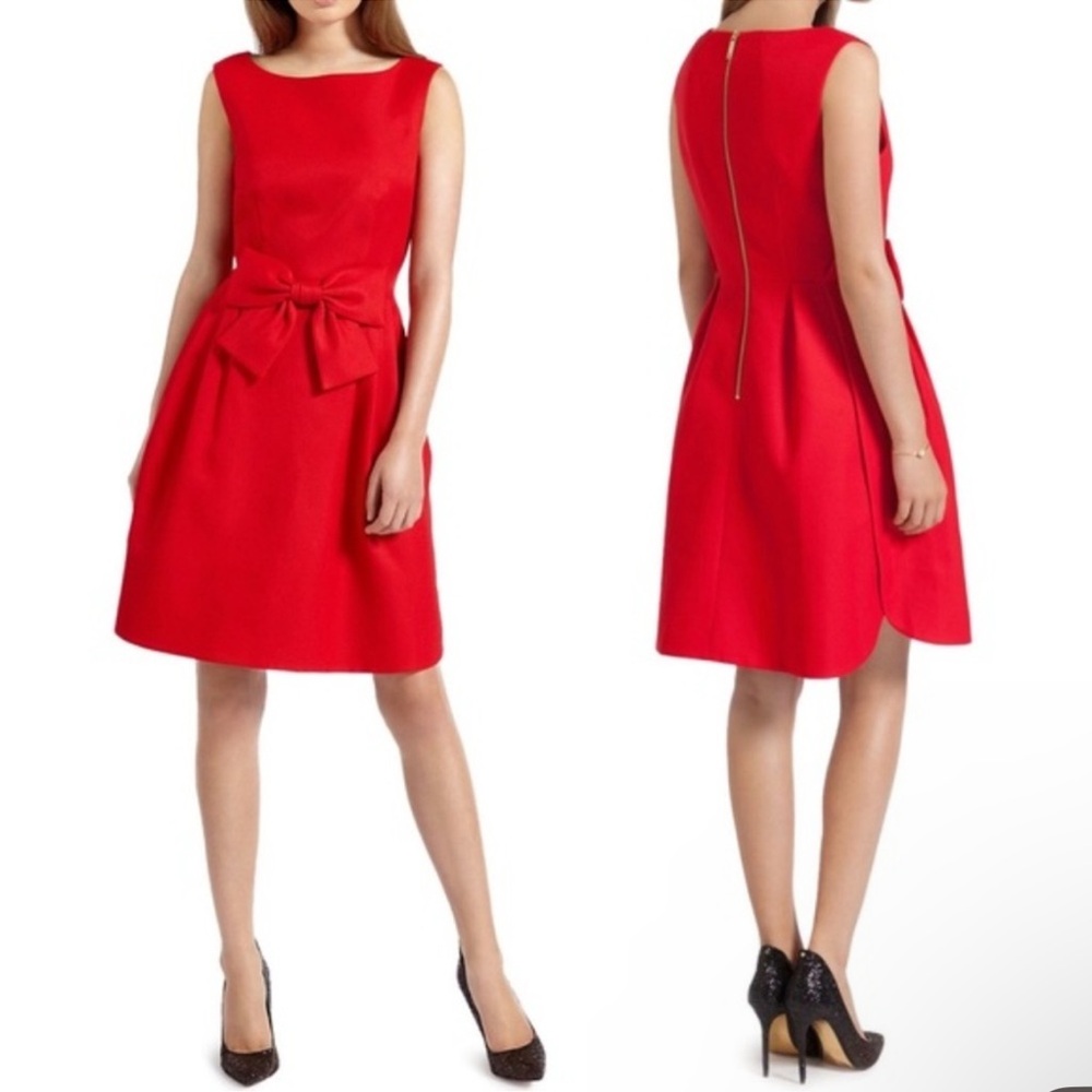 TED BAKER Nuhad Red Bow Waist Detail Tulip Pleated Dress Sleeveless New Girl